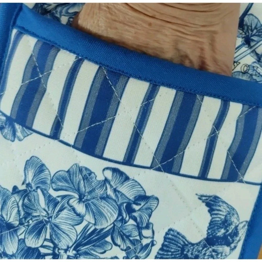 Michel Design Works Double Oven‎ Glove Mitts Blue Bird Flower Postal Euc